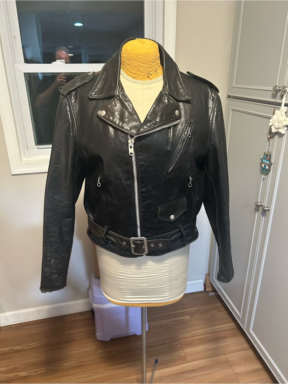 Schott Vintage Leather Two Tone Moto Biker Jacket Size 44